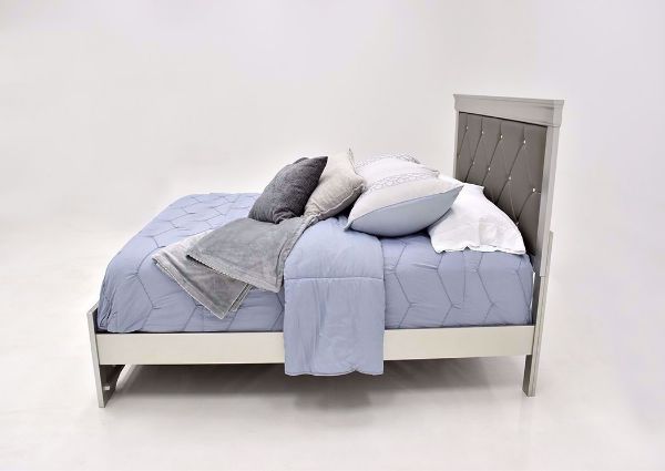 Silver Metallic Amalia King Size Upholstered Bed by Crown Mark Showing the Side View | Home Furniture Plus Mattress