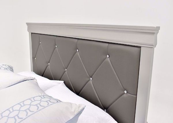 Silver Metallic Amalia King Size Upholstered Bed by Crown Mark Showing the Button Tufted Headboard | Home Furniture Plus Mattress