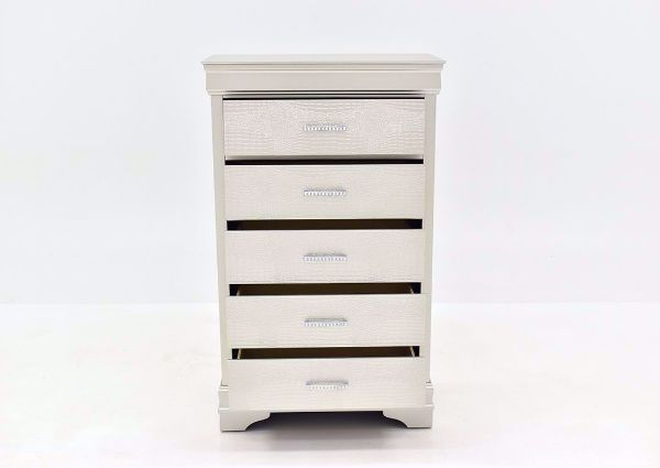 Silver Metallic Amalia Chest of Drawers by Crown Mark Facing Front With the Drawers Open | Home Furniture Plus Mattress