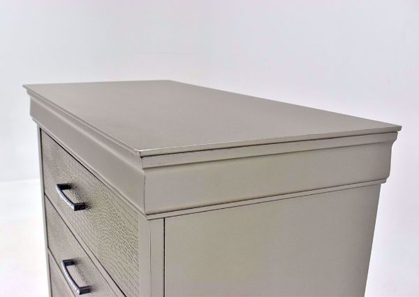 Silver Metallic Amalia Chest of Drawers by Crown Mark Showing the Top Detail | Home Furniture Plus Mattress