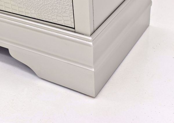 Silver Metallic Amalia Chest of Drawers by Crown Mark Showing the Foot Detail | Home Furniture Plus Mattress