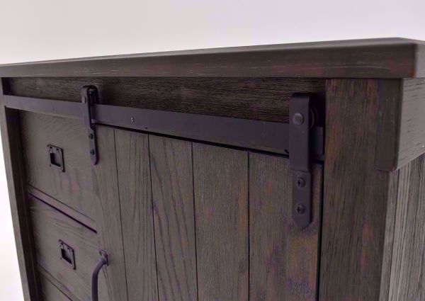 Dark Brown Scott Chest of Drawers by Elements Showing the Barn Door Hardware | Home Furniture Plus Mattress