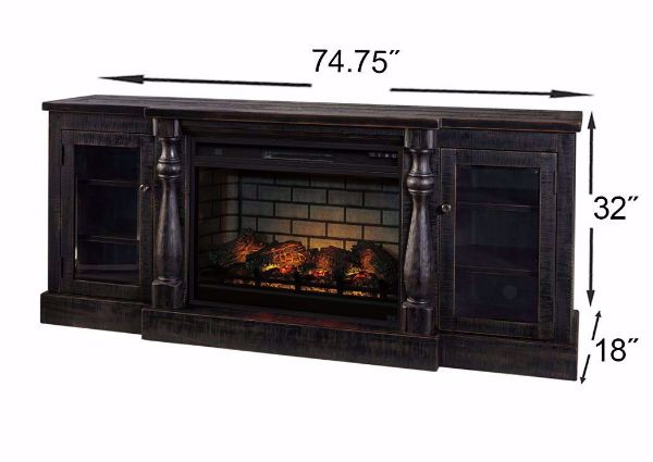 Black Mallacar TV Stand with Fireplace by Ashey Furniture Showing the Dimensions | Home Furniture Plus Mattress