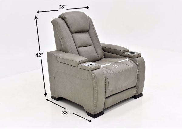 Gray Leather Man-Den Power Recliner by Ashley Furniture Showing the Dimensions | Home Furniture Plus Mattress