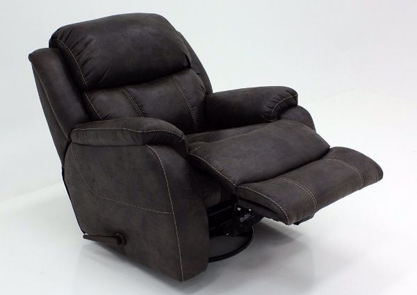 Dark Gray Palance Swivel Glider Recliner at an Angle in the Open Position | Home Furniture Plus Bedding