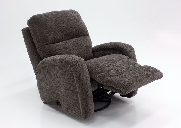 Gray Laurence Swivel Glider Recliner at an Angle in the Reclined Position | Home Furniture Plus Mattress