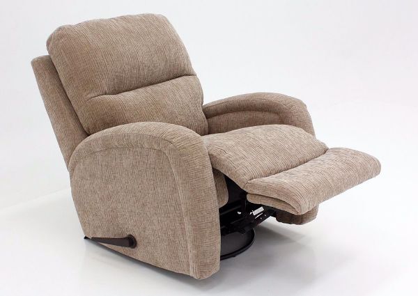 Tan Laurence Swivel Glider Recliner at an Angle in the Reclined Position | Home Furniture Plus Mattress