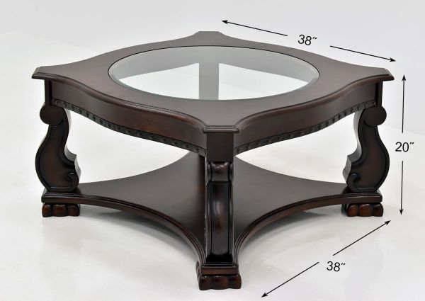 Dark Brown Madison Coffee Table by Crown Mark Showing the Dimensions | Home Furniture Plus Bedding