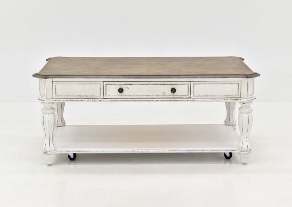 White Magnolia Manor Coffee Table by Liberty, Showing a View From the Front, | Home Furniture Plus Bedding