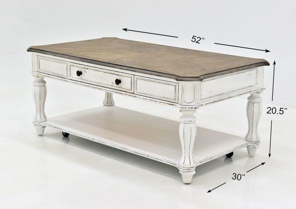 White Magnolia Manor Rectangle Coffee Table by Liberty with Dimension Details | Home Furniture Plus Bedding