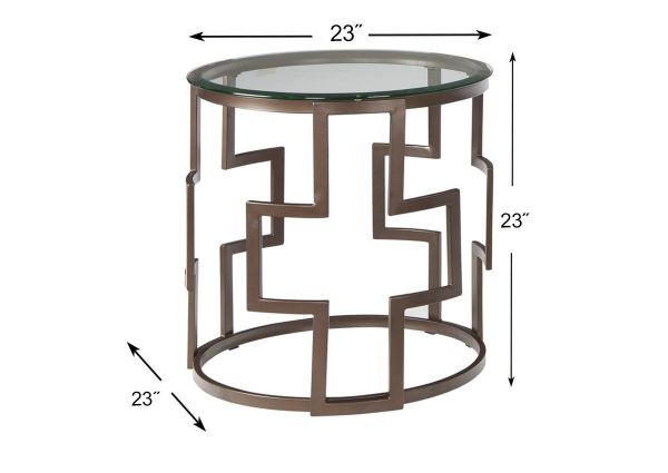 Bronzetone Frostine 3 Piece Coffee Table Set by Ashley Furniture Showing the End Table Dimensions | Home Furniture Plus Bedding