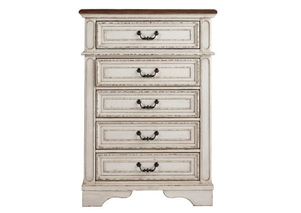 Antique White Realyn Chest of Drawers by Ashley Furniture Showing the Front View | Home Furniture Plus Bedding