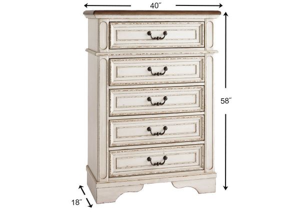 Antique White Realyn Chest of Drawers by Ashley Furniture Showing the Dimensions | Home Furniture Plus Bedding