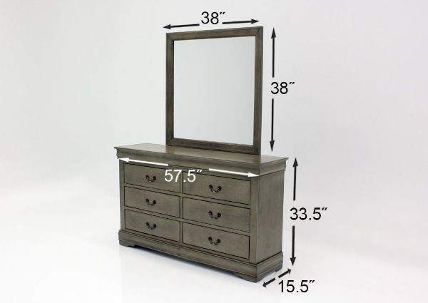 Gray Louis Philippe King Size Bedroom Set Showing the Dresser with Mirror Dimensions | Home Furniture Plus Bedding