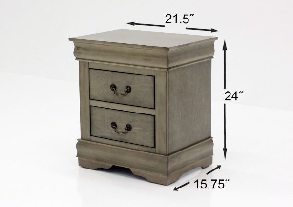 Gray Louis Philippe King Size Bedroom Set Showing the Nightstand Dimensions | Home Furniture Plus Bedding