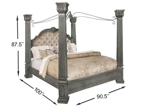 Gray Siena King Size Canopy Bedroom Set by Avalon Furniture Showing the King Bed Dimensions | Home Furniture Plus Bedding