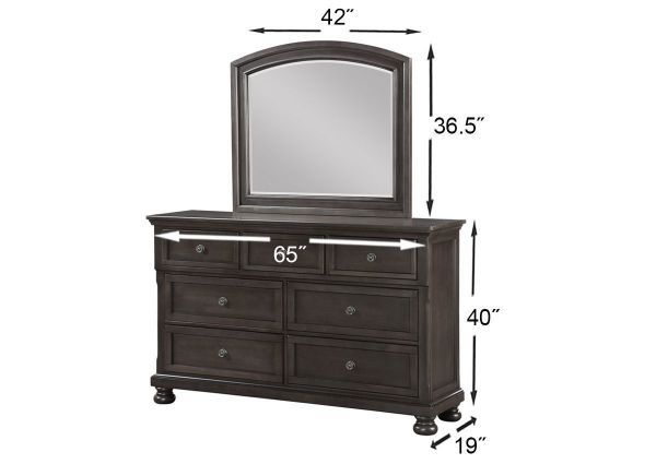 Gray Sophia King Size Bedroom Set by Avalon Furniture Showing the Dresser with Mirror Dimensions | Home Furniture Plus Bedding