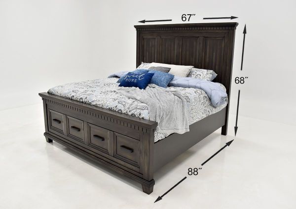 Dark Brown McCabe Queen Size Storage Bed by Elements Showing the Dimensions | Home Furniture Plus Bedding