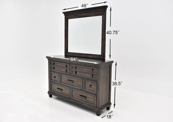 Dark Brown McCabe Dresser with Mirror by Elements Showing the Dimensions | Home Furniture Plus Bedding