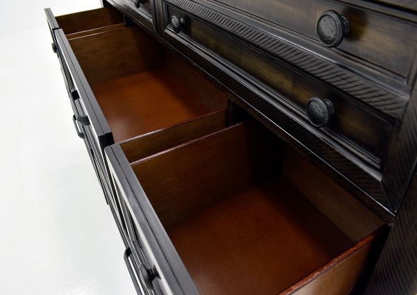 Dark Brown McCabe Dresser with Mirror by Elements Showing the Drawer Interior | Home Furniture Plus Bedding