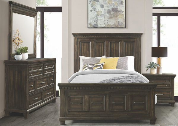 Brown McCabe King Size Bedroom Set by Elements, Showing the Room View | Home Furniture Plus Bedding