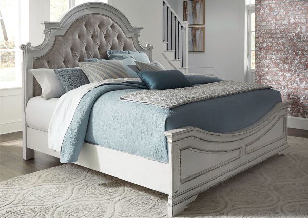 Antique White Magnolia Manor Queen Size Upholstered Bed by Liberty Furniture Showing the Room View | Home Furniture Plus Bedding
