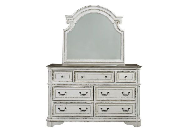 Antique White Magnolia Manor Dresser with Mirror by Liberty Furniture Showing the Front View | Home Furniture Plus Bedding