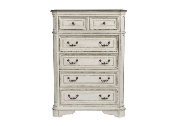 Antique White Magnolia Manor 5 Drawer Chest of Drawers by Liberty Furniture Showing the Front View | Home Furniture Plus Bedding