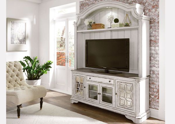 Antique White Magnolia Manor 2 Piece Entertainment Center by Liberty Furniture Showing the Room View | Home Furniture Plus Bedding