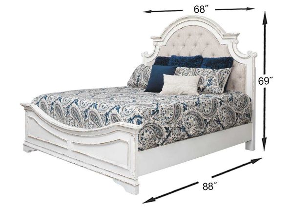 Antique White Magnolia Manor Queen Size Upholstered Bed by Liberty Furniture Showing the Dimensions | Home Furniture Plus Bedding