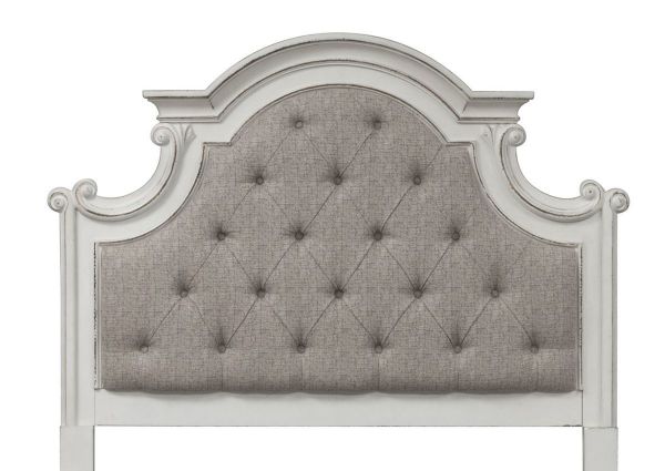 Antique White Magnolia Manor Queen Size Upholstered Bed by Liberty Furniture Showing the Upholstered Headboard | Home Furniture Plus Bedding