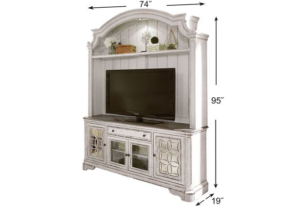 Antique White Magnolia Manor 2 Piece Entertainment Center by Liberty Furniture Showing the Dimensions | Home Furniture Plus Bedding