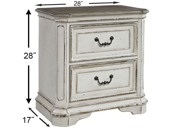 Antique White Magnolia Manor Queen Size Upholstered Bedroom Set by Liberty Furniture Showing the Nightstand Dimensions | Home Furniture Plus Bedding