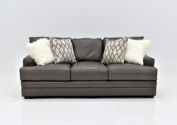 Warm Gray Lizette Leather Sofa by Franklin Furniture Showing the Front View, Made in the USA | Home Furniture Plus Bedding