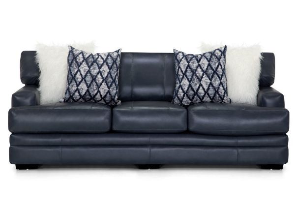 Sedona Leather Sofa with Navy Leather and Accent Pillows Showing the Front View, Made in the USA | Home Furniture Plus Bedding