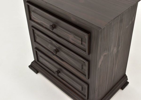 Dark Brown Chalet 3 Drawer Nightstand by Vintage Showing the Top Angle View | Home Furniture Plus Bedding