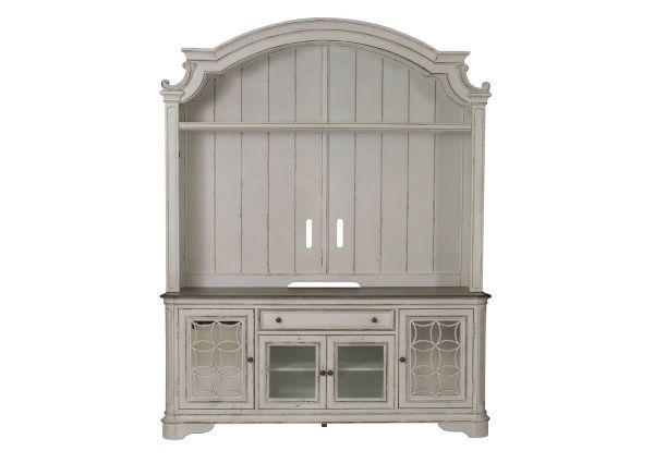 Antique White Magnolia Manor 2 Piece Entertainment Center by Liberty Furniture Showing the Front View | Home Furniture Plus Bedding