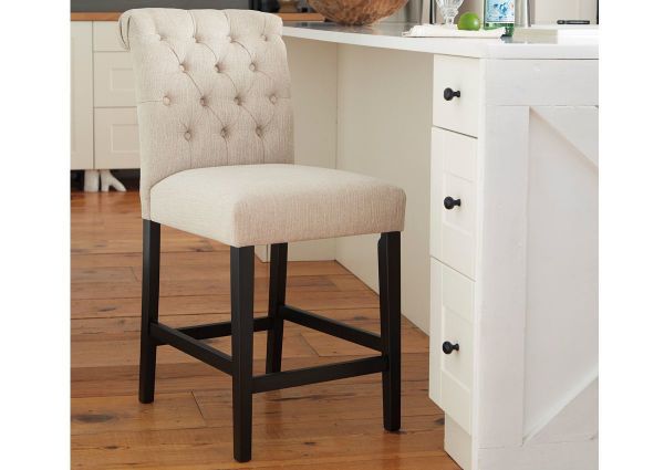 Tripton 24 Inch Off White Upholstered Bar Stool by Ashley Showing the Room View | Home Furniture Plus Bedding