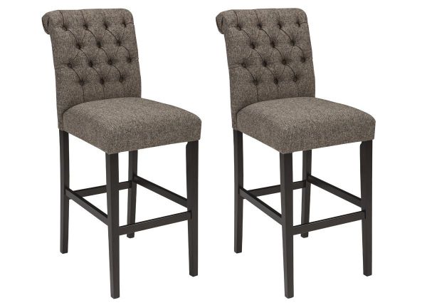 Warm Gray Tripton 30 Inch Upholstered Bar Stool by Ashley Showing Two Barstools | Home Furniture Plus Bedding