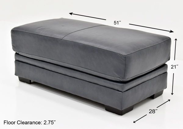 Navy Sedona Leather Ottoman by Franklin Furniture Showing the Dimensions, Made in the USA | Home Furniture Plus Bedding