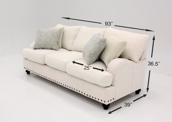 Off White Brinton Sofa by Franklin Furniture Showing the Dimensions, Made in the USA | Home Furniture Plus Bedding