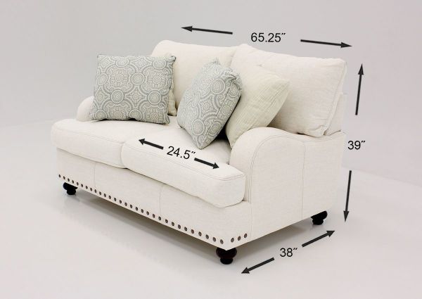 Off White Brinton Loveseat by Franklin Furniture Showing the Dimensions, Made in the USA | Home Furniture Plus Bedding