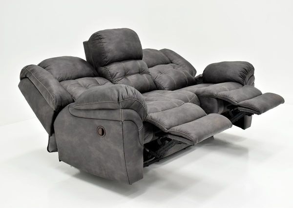 Gray Denton Reclining Sofa by HomeStretch Showing the Angle View With the Recliners Open, Made in the USA | Home Furniture Plus Bedding