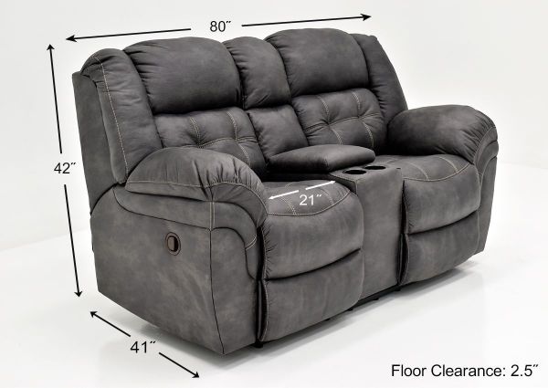 Gray Denton Reclining Loveseat by HomeStretch Showing the Dimensions, Made in the USA | Home Furniture Plus Bedding