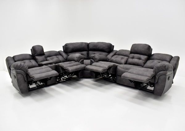Gray Denton POWER Reclining Sectional Sofa Set by HomeStretch Showing the Front View With the Recliners Open, Made in the USA | Home Furniture Plus Bedding
