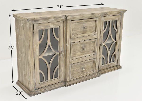 Gray Westgate Buffet Cabinet by Vintage Furniture Showing the Dimensions | Home Furniture Plus Bedding