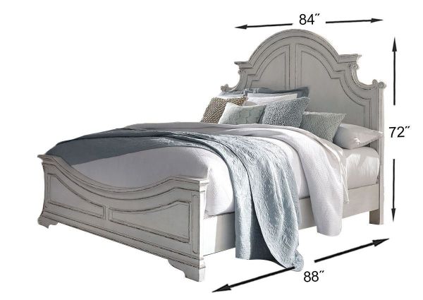 Antique White Magnolia Manor King Size Panel Bedroom Set by Liberty Furniture Showing the Bed Dimensions | Home Furniture Plus Bedding