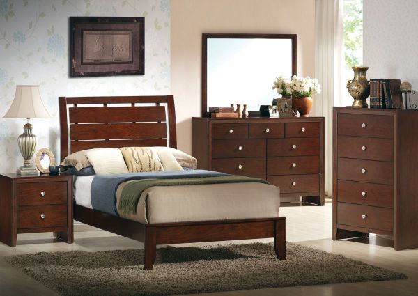 Brown Marshall Twin Size Bedroom Set Showing the Room View | Home Furniture Plus Bedding