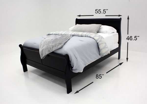 Black Louis Philippe Full Size Bedroom Set by Crown Mark Showing the Bed Dimensions | Home Furniture Plus Bedding