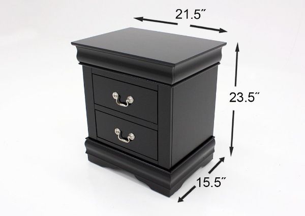 Black Louis Philippe Full Size Bedroom Set by Crown Mark Showing the Nightstand Dimensions | Home Furniture Plus Bedding